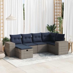Salon de jardin 6 pcs avec coussins gris résine tressée 640567640567