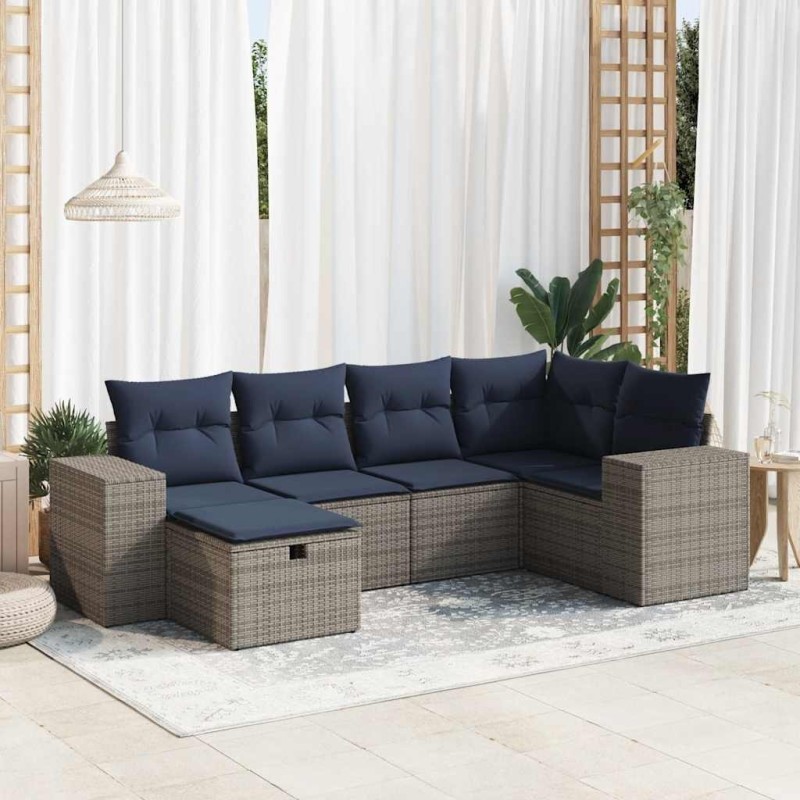 Salon de jardin 6 pcs avec coussins gris résine tressée 640567640567