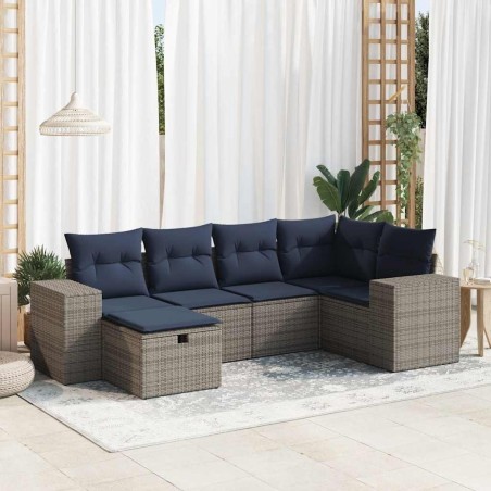 Salon de jardin 6 pcs avec coussins gris résine tressée 640567640567