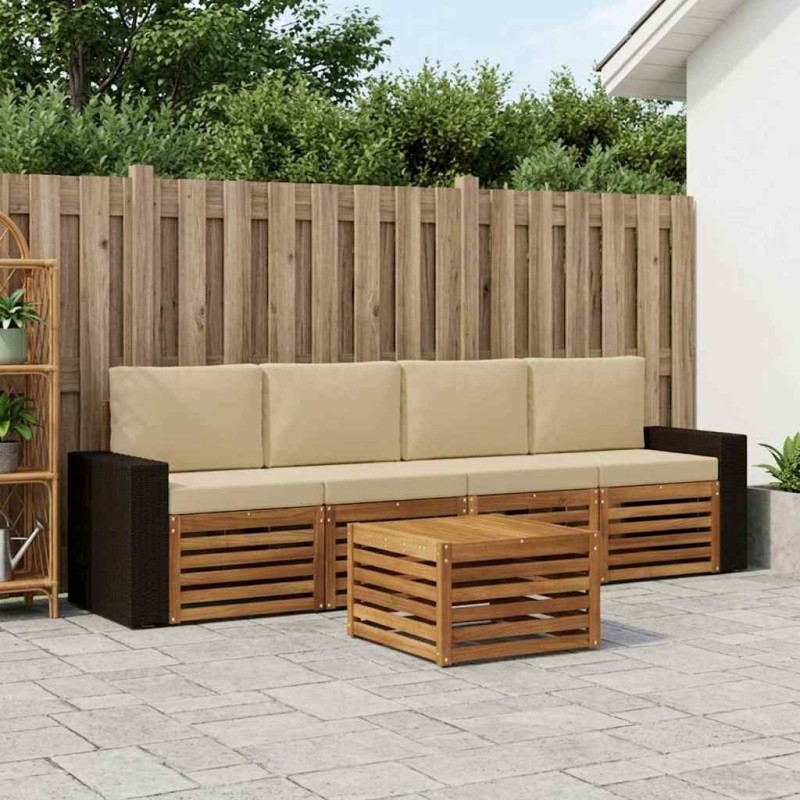Ensemble de canapés d'extérieur 5 pcs Naturel et Beige 640568640568