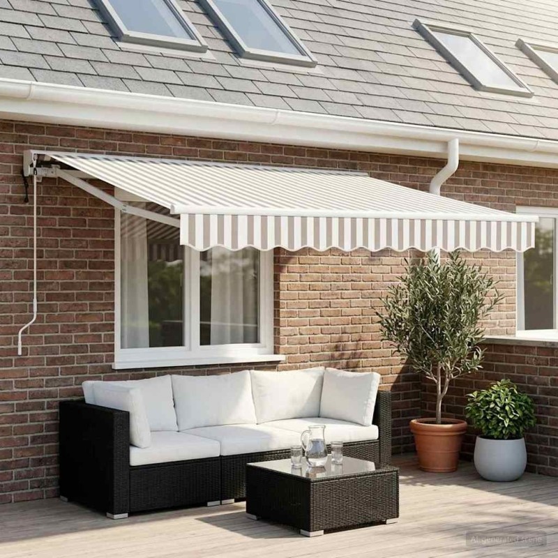 Auvent rétractable Gris clair et blanc 2,5 x 2 m 640574640574