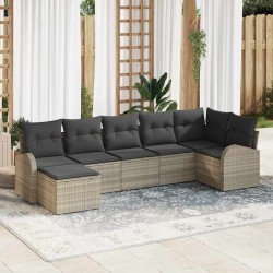 Ensemble de Canapés avec coussin 7 pcs Gris clair polyrotin 640596640596