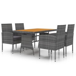 Ensemble à manger d'extérieur 5 pcs Résine tressée Gris 640604640604