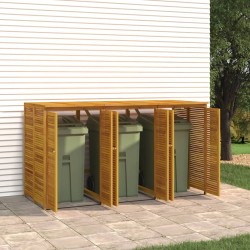 Abri à poubelle triple 210x89x117 cm bois massif d'acacia 640616640616