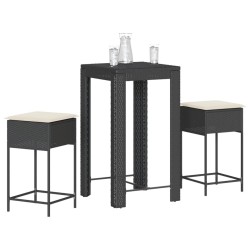 Ensemble de bar de jardin 3 pcs avec coussins noir poly rotin 640622640622