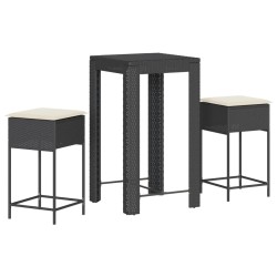 Ensemble de bar de jardin 3 pcs avec coussins noir poly rotin 640622640622