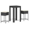 Ensemble de bar de jardin 3 pcs avec coussins noir poly rotin 640622640622