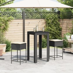 Ensemble de bar de jardin 3 pcs avec coussins noir poly rotin 640622640622