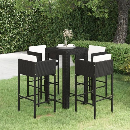 Ensemble de bar de jardin 5 pcs et coussins Résine tressée Noir 640642640642