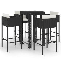 Ensemble de bar de jardin 5 pcs et coussins Résine tressée Noir 640642640642