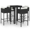 Ensemble de bar de jardin 5 pcs et coussins Résine tressée Noir 640642640642