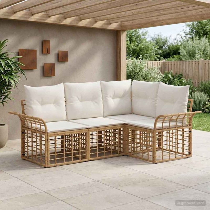Ensemble de canapés d'extérieur 4 pcs Blanc Naturel et Crème 640679640679