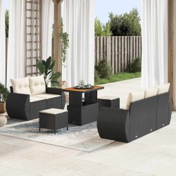 Ensemble de canapé de jardin 8 pcs Noir et Crème polyrotin 640687640687