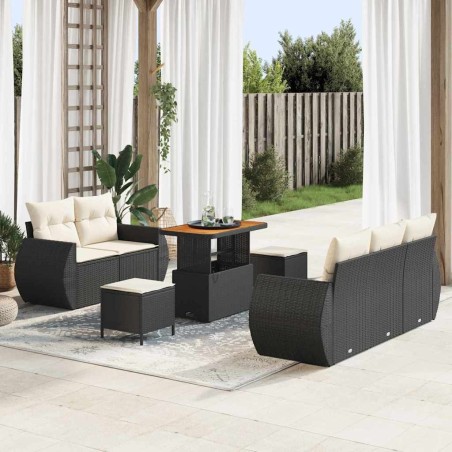 Ensemble de canapé de jardin 8 pcs Noir et Crème polyrotin 640687640687