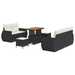 Ensemble de canapé de jardin 8 pcs Noir et Crème polyrotin 640687640687