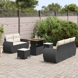 Ensemble de canapé de jardin 8 pcs Noir et Crème polyrotin 640687640687