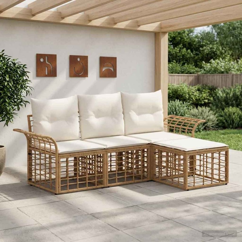 Ensemble de canapés d'extérieur 4 pcs Blanc Naturel et Crème 640689640689