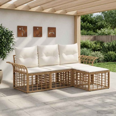 Ensemble de canapés d'extérieur 4 pcs Blanc Naturel et Crème 640689640689