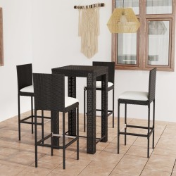 Ensemble de bar d'extérieur 5 pcs coussins Résine tressée Noir 640703640703