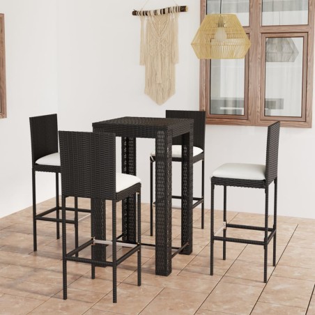 Ensemble de bar d'extérieur 5 pcs coussins Résine tressée Noir 640703640703