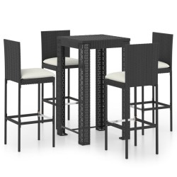 Ensemble de bar d'extérieur 5 pcs coussins Résine tressée Noir 640703640703