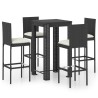 Ensemble de bar d'extérieur 5 pcs coussins Résine tressée Noir 640703640703