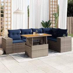 Salon de jardin 6 pcs avec coussins gris résine tressée 640706640706