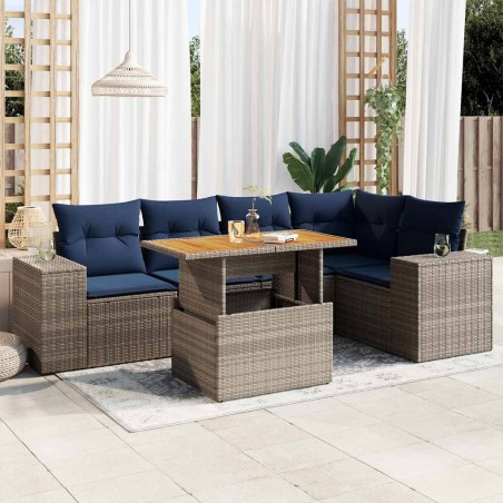 Salon de jardin 6 pcs avec coussins gris résine tressée 640706640706