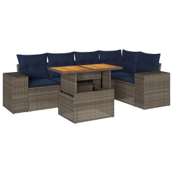 Salon de jardin 6 pcs avec coussins gris résine tressée 640706640706