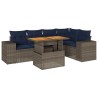 Salon de jardin 6 pcs avec coussins gris résine tressée 640706640706