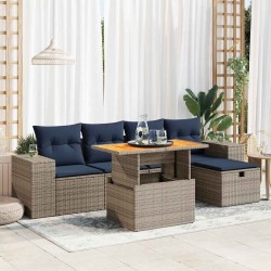 Salon de jardin 6 pcs avec coussins noir résine tressée acacia 640707640707