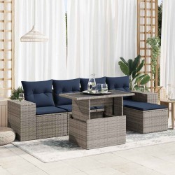 Salon de jardin avec coussins 6 pcs gris résine tressée acacia 640733640733