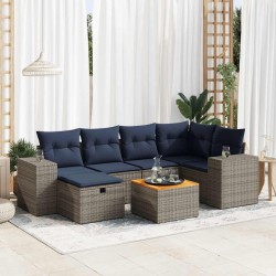 Salon de jardin avec coussins 7 pcs gris résine tressée 640734640734