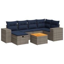 Salon de jardin avec coussins 7 pcs gris résine tressée 640734640734