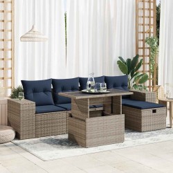Salon de jardin avec coussins 6pcs marron résine tressée acacia 640735640735
