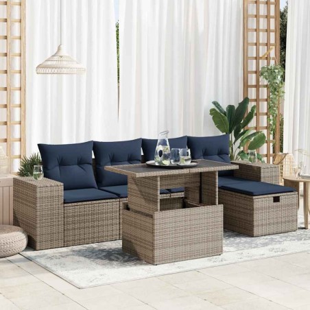 Salon de jardin avec coussins 6pcs marron résine tressée acacia 640735640735