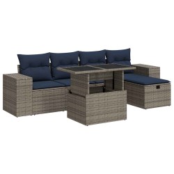 Salon de jardin avec coussins 6pcs marron résine tressée acacia 640735640735