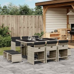 Ensemble à manger de jardin 11pcs avec coussins gris poly rotin 640736640736