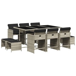 Ensemble à manger de jardin 11pcs avec coussins gris poly rotin 640736640736