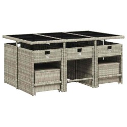 Ensemble à manger de jardin 11pcs avec coussins gris poly rotin 640736640736