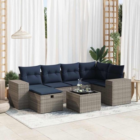 Salon de jardin avec coussins 7 pcs gris résine tressée 640738640738