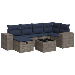 Salon de jardin avec coussins 7 pcs gris résine tressée 640738640738