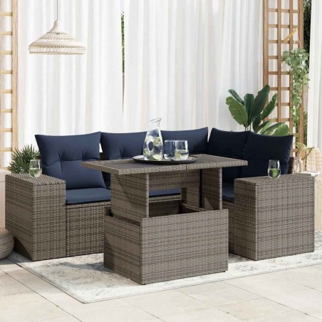 Salon de jardin avec coussins 5 pcs gris résine tressée 640748640748