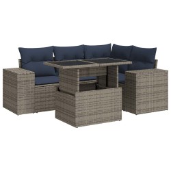 Salon de jardin avec coussins 5 pcs gris résine tressée 640748640748