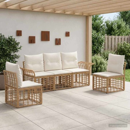 Ensemble de canapés d'extérieur 5 pcs Blanc Naturel et Crème 640788640788