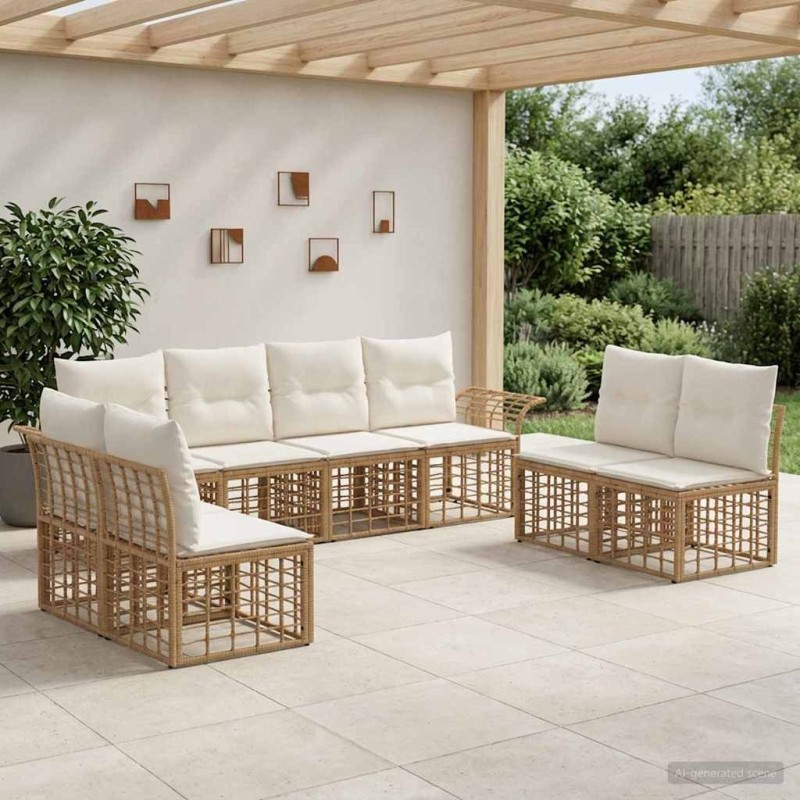 Ensemble de canapés d'extérieur 8 pcs Blanc Naturel et Crème 640792640792