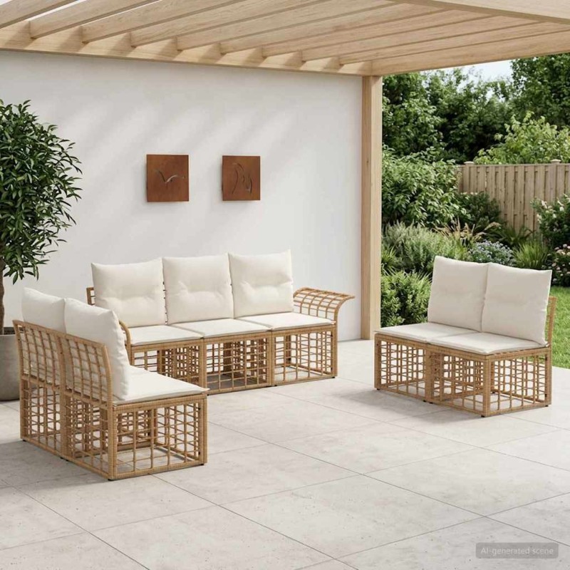 Ensemble de canapés d'extérieur 7 pcs Blanc Naturel et Crème 640793640793