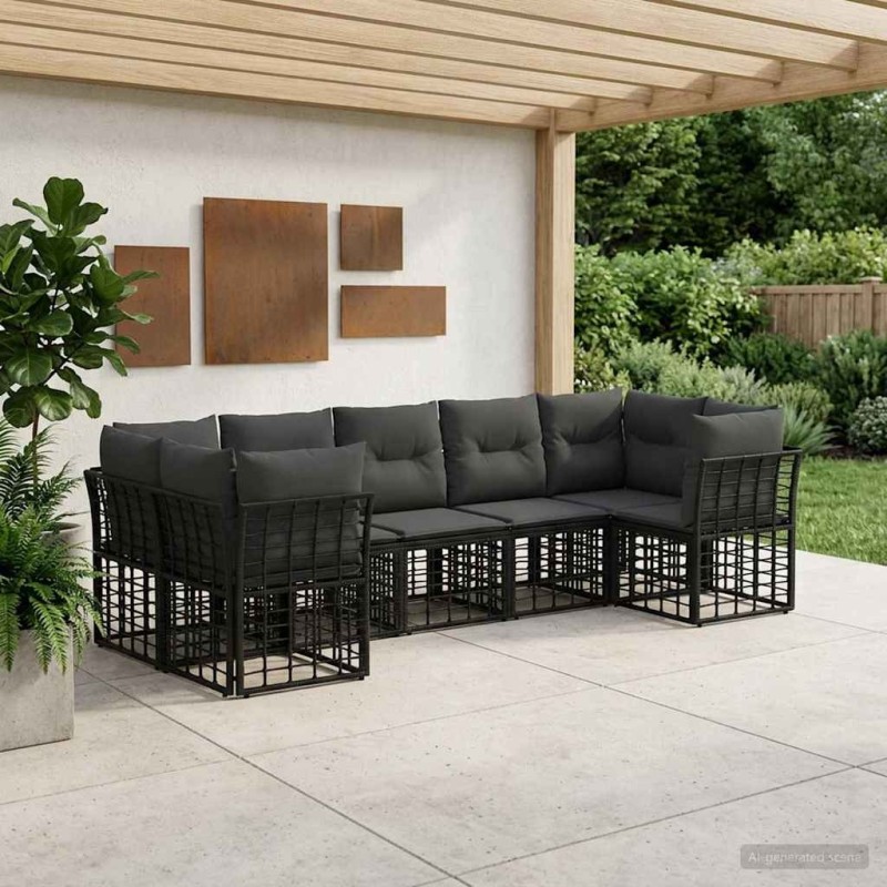 Ensemble de canapés d'extérieur 7 pcs Noir et Gris foncé 640796640796