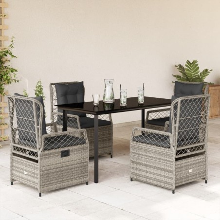 Ensemble à manger de jardin 5 pcs coussins gris résine tressée 640819640819