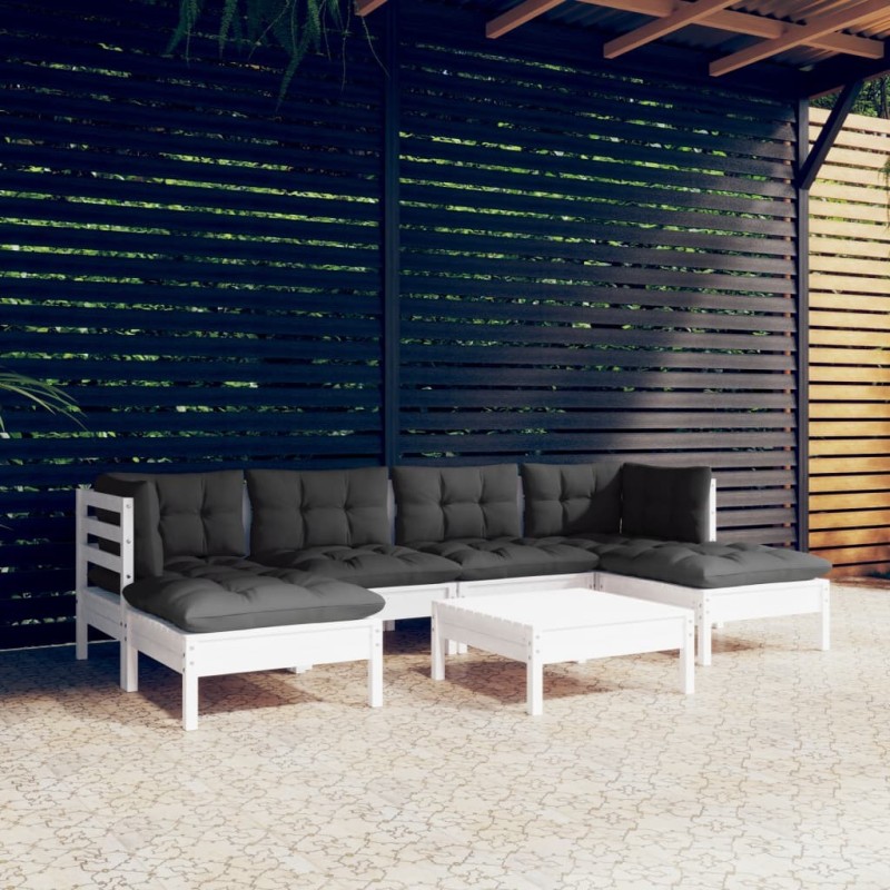 Salon de jardin 7 pcs avec coussins blanc bois de pin 640830640830